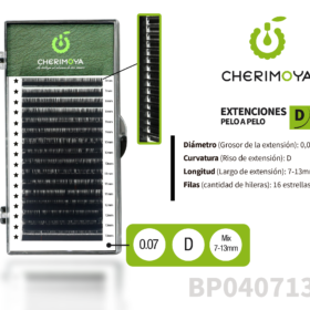 Extensión de pestañas pelo por pelo 0.07D MIX (7-13MM) (BP040713MIX)