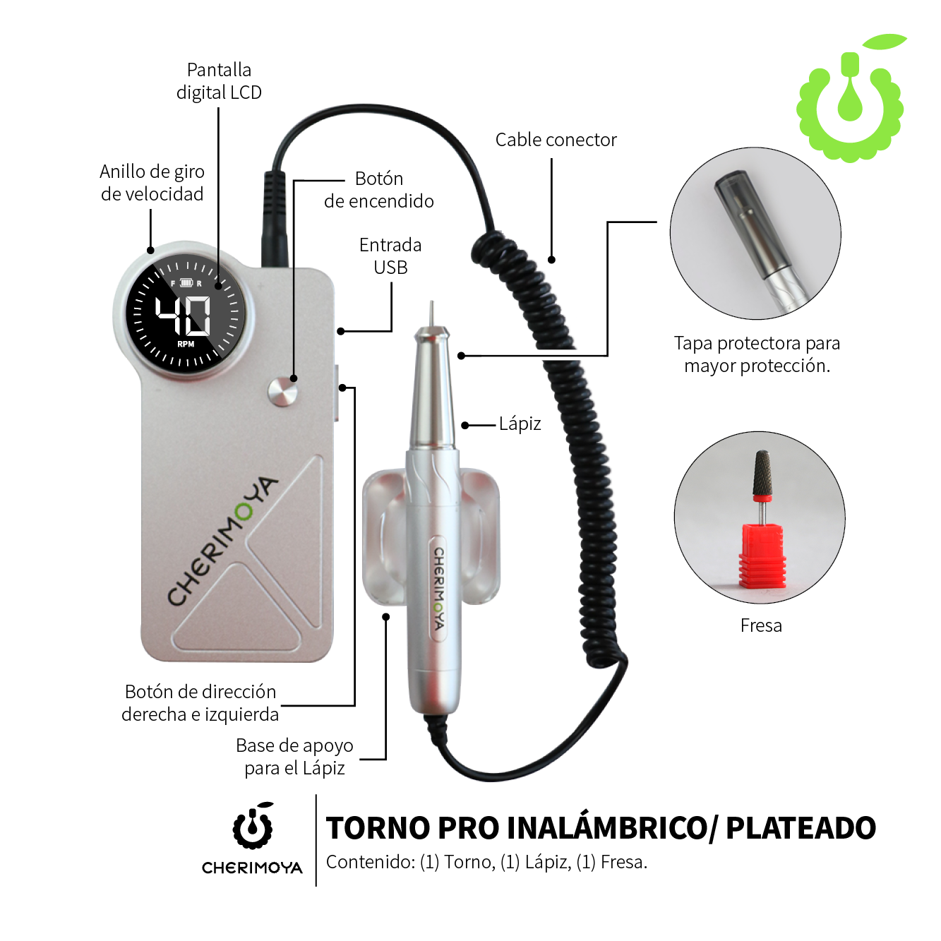 Torno PRO Drill Profesional Cherimoya (Colores NEGRO o PLATEADO) (BH003318) - Image 4