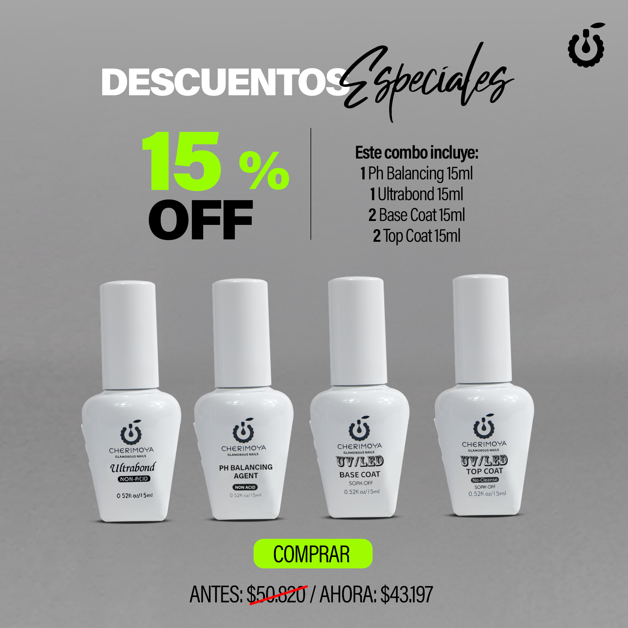 (03 Combo) 1 Ph Balancing + 1 Ultrabond + 2 Base Coat + 2 Top Coat 15ML