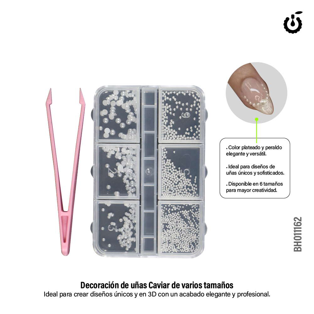 Kit de Decoracion de uñas caviar y perlas+pinza(BH011162)
