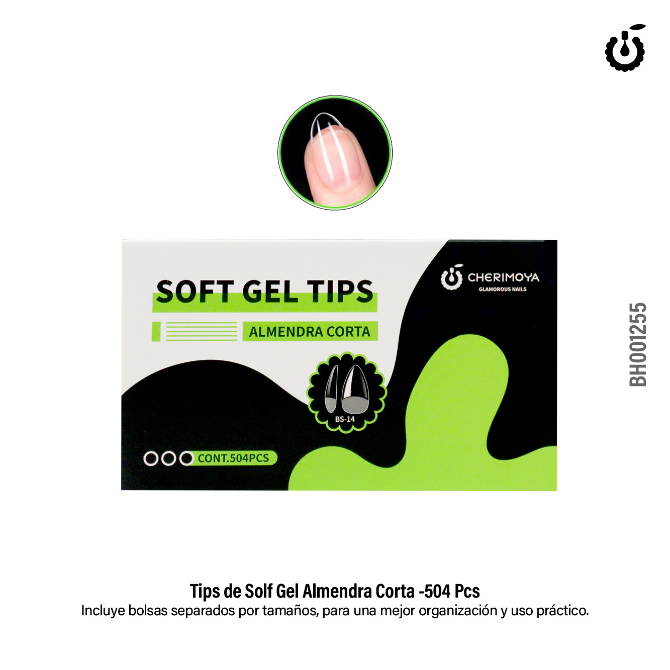 Tips de Soft Gel Tips Almendra corta Prelimado 504pcs (BH001255)