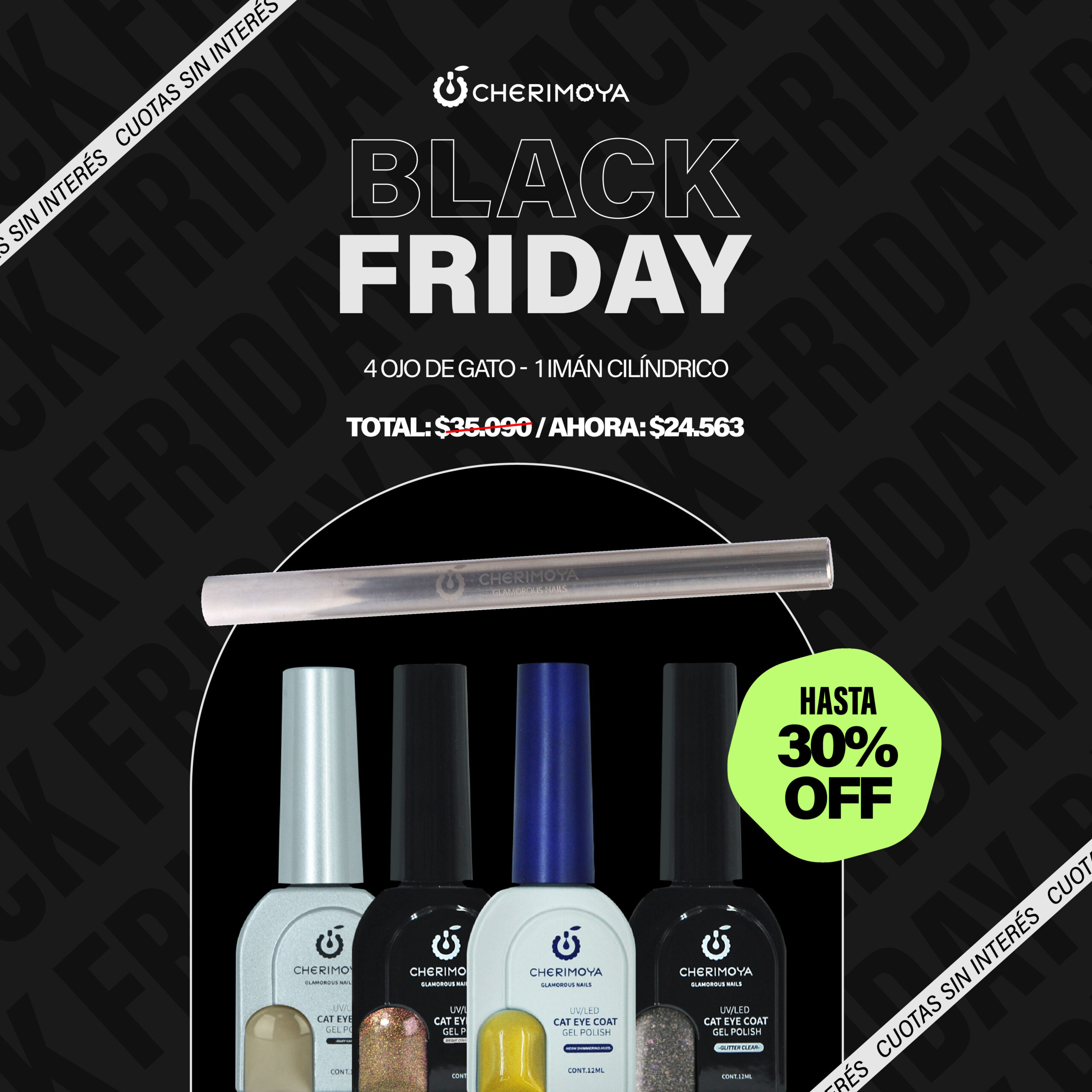 (02 Combo) 4 Esmaltes Ojo de Gato 12ML + 1 Imán Cilíndrico